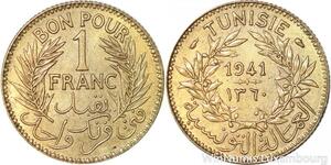 R8321 Tunisia Bon pour 1 Franc AH 1345 1926 A Paris -> Make offer