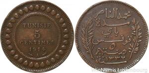 R8325 Tunisia 5 Centimes Muhammad al-Nasir Bey AH 1332 1914 A Paris > Make offer