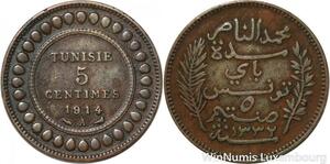 R8326 Tunisia 5 Centimes Muhammad al-Nasir Bey AH 1332 1914 A Paris > Make offer