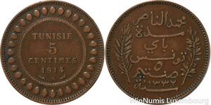 R8327 Tunisia 5 Centimes Muhammad al-Nasir Bey AH 1332 1914 A Paris > Make offer