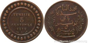 R8328 Tunisia 5 Centimes Muhammad al-Nasir Bey AH 1332 1914 A Paris > Make offer