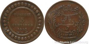 R8331 Tunisia 5 Centimes Muhammad al-Nasir Bey AH 1330 1912 A Paris > Make offer