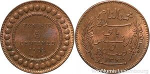 R8332 Tunisia 5 Centimes Muhammad al-Nasir Bey AH 1330 1912 A Paris UNC &gt;Offer