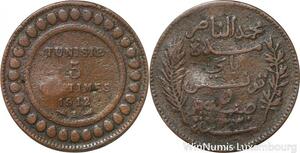 R8333 Tunisia 5 Centimes Muhammad al-Nasir Bey AH 1330 1912 A Paris > Make offer