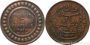 R8334 Tunisia 5 Centimes Muhammad al-Nasir Bey AH 1330 1912 A Paris > Make offer