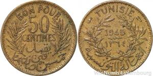 R8374 Tunisia Bon pour 50 Centimes AH 1364 1945 A Paris -> Make offer