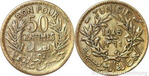R8376 Tunisia Bon pour 50 Centimes AH 1364 1945 A Paris -> Make offer