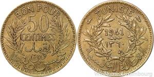 R8379 Tunisia Bon pour 50 Centimes AH 1360 1941 A Paris AU -> Make offer