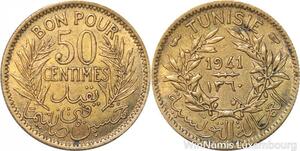R8383 Tunisia Bon pour 50 Centimes AH 1360 1941 A Paris AU -> Make offer