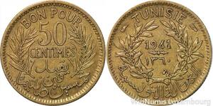 R8385 Tunisia Bon pour 50 Centimes AH 1360 1941 A Paris AU -> Make offer