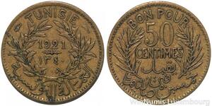 R8420 Tunisia 50 Centimes French Colonies AH 1340 1921 A Paris -> Make offer