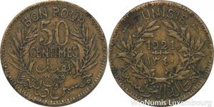 R8421 Tunisia 50 Centimes French Colonies AH 1340 1921 A Paris -> Make offer