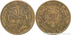 R8422 Tunisia 50 Centimes French Colonies AH 1340 1921 A Paris -> Make offer