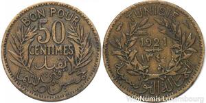 R8423 Tunisia 50 Centimes French Colonies AH 1340 1921 A Paris -> Make offer