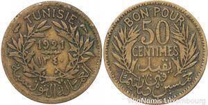 R8424 Tunisia 50 Centimes French Colonies AH 1340 1921 A Paris -> Make offer