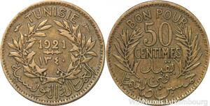 R8425 Tunisia 50 Centimes French Colonies AH 1340 1921 A Paris -> Make offer