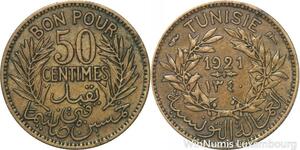 R8427 Tunisia 50 Centimes French Colonies AH 1340 1921 A Paris -> Make offer