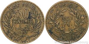 R8428 Tunisia 50 Centimes French Colonies AH 1340 1921 A Paris -> Make offer