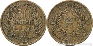 R8429 Tunisia 50 Centimes French Colonies AH 1340 1921 A Paris -> Make offer