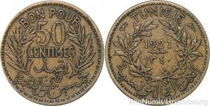 R8430 Tunisia 50 Centimes French Colonies AH 1340 1921 A Paris -> Make offer