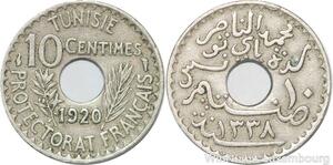 R8431 Tunisia 10 Centimes Muhammad al-Nasir Bey AH 1338 1920 Paris