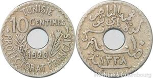 R8433 Tunisia 10 Centimes Muhammad al-Nasir Bey AH 1338 1920 Paris