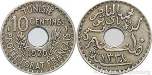 R8435 Tunisia 10 Centimes Muhammad al-Nasir Bey AH 1338 1920 Paris