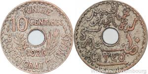R8440 Tunisia 10 Centimes Muhammad al-Nasir Bey AH 1345 1926 Paris