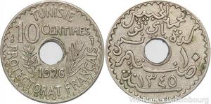R8442 Tunisia 10 Centimes Muhammad al-Nasir Bey AH 1345 1926 Paris