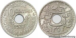 R8445 Tunisia 10 Centimes Ahmad Pasha Bey AH 1352 1933 Paris UNC