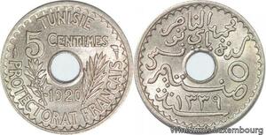 R8447 Tunisia 5 Centimes Muhammad al-Nasir Bey AH 1339 1920 Paris UNC