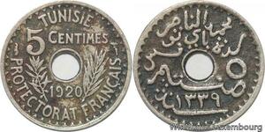 R8449 Tunisia 5 Centimes Muhammad al-Nasir Bey AH 1339 1920 Paris