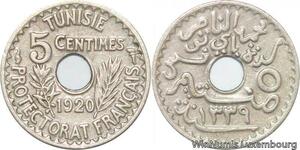 R8450 Tunisia 5 Centimes Muhammad al-Nasir Bey AH 1339 1920 Paris
