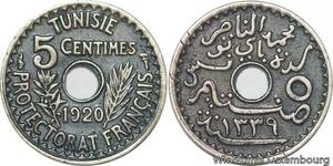 R8451 Tunisia 5 Centimes Muhammad al-Nasir Bey AH 1339 1920 Paris