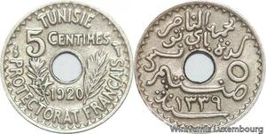 R8454 Tunisia 5 Centimes Muhammad al-Nasir Bey AH 1339 1920 Paris