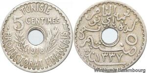 R8457 Tunisia 5 Centimes Muhammad al-Nasir Bey AH 1337 1918 Paris