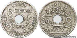 R8458 Tunisia 5 Centimes Muhammad al-Nasir Bey AH 1337 1918 Paris