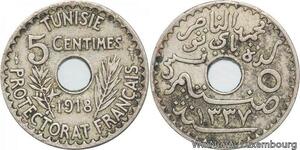 R8460 Tunisia 5 Centimes Muhammad al-Nasir Bey AH 1337 1918 Paris