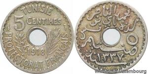 R8461 Tunisia 5 Centimes Muhammad al-Nasir Bey AH 1337 1918 Paris