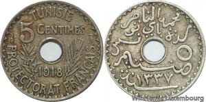 R8462 Tunisia 5 Centimes Muhammad al-Nasir Bey AH 1337 1918 Paris