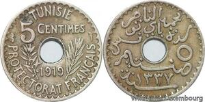 R8463 Tunisia 5 Centimes Muhammad al-Nasir Bey AH 1337 1919 Paris