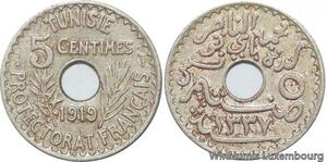 R8465 Tunisia 5 Centimes Muhammad al-Nasir Bey AH 1337 1919 Paris