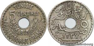 R8467 Tunisia 5 Centimes Muhammad al-Nasir Bey AH 1337 1919 Paris