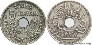 R8468 Tunisia 5 Centimes Muhammad al-Nasir Bey AH 1337 1919 Paris