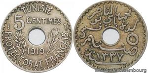 R8469 Tunisia 5 Centimes Muhammad al-Nasir Bey AH 1337 1919 Paris