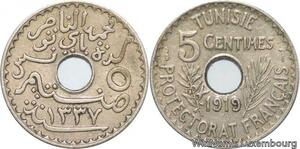 R8471 Tunisia 5 Centimes Muhammad al-Nasir Bey AH 1337 1919 Paris