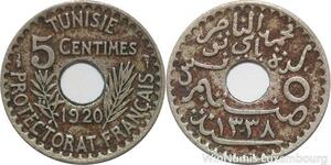 R8474 Tunisia 5 Centimes Muhammad al-Nasir Bey AH 1338 1920 Paris