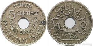 R8477 Tunisia 5 Centimes Muhammad al-Nasir Bey AH 1338 1920 Paris
