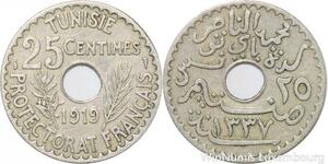 R8482 Tunisia 25 Centimes Muhammad al-Nasir Bey AH 1337 1919 Paris
