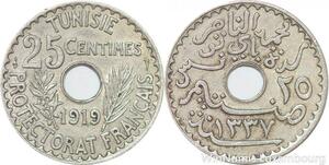 R8483 Tunisia 25 Centimes Muhammad al-Nasir Bey AH 1337 1919 Paris